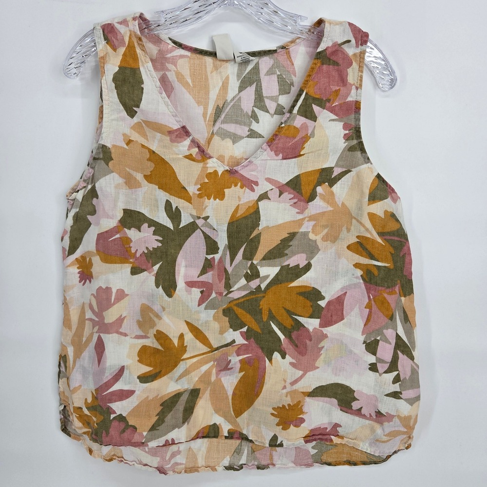Joie Linen Tank Top Size M Earthy Abstract Floral Boho Art-inspired Muted